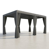 12X20 Louvered Pergola,Dark Grey Aluminum Frame with Adjustable Rainproof Roof, Featuring Waterproof Curtains and Nets — Studio Shot