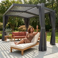 12X20 Louvered Pergola,Dark Grey Aluminum Frame with Adjustable Rainproof Roof, Featuring Waterproof Curtains and Nets — Lifestyle