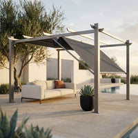 16 Ft. W X 12 Ft. D Aluminum Pergola Outdoor with Dark Gray Retractable Canopy — Studio Shot
