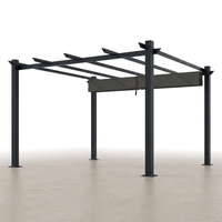 16 Ft. W X 12 Ft. D Aluminum Pergola Outdoor with Dark Gray Retractable Canopy — Studio Shot