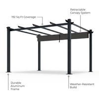 16 Ft. W X 12 Ft. D Aluminum Pergola Outdoor with Dark Gray Retractable Canopy — infographic