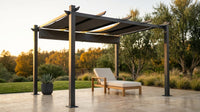 16 Ft. W X 12 Ft. D Aluminum Pergola Outdoor with Dark Gray Retractable Canopy — Lifestyle