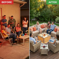 9 Pieces Patio Furniture Set outside Furniture Wicker Patio Conversation Set with Swivel Chairs, Outdoor Furniture for Garden, Beige — Before & After