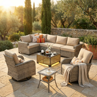 9 Pieces Patio Furniture Set outside Furniture Wicker Patio Conversation Set with Swivel Chairs, Outdoor Furniture for Garden, Beige — Studio Shot