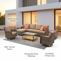 9 Pieces Patio Furniture Set outside Furniture Wicker Patio Conversation Set with Swivel Chairs, Outdoor Furniture for Garden, Beige — infographic