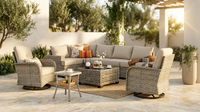 9 Pieces Patio Furniture Set outside Furniture Wicker Patio Conversation Set with Swivel Chairs, Outdoor Furniture for Garden, Beige — Lifestyle