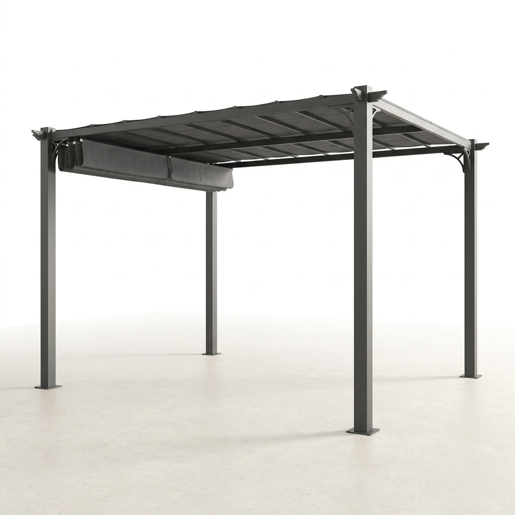 Aluminum Pergola Built for Year-Round Outdoor Living, Retractable Canopy, 192 Sq Ft Coverage, Weather Resistant — Studio Shot