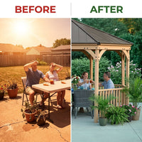 DIY Meridian 12 Ft. Octagon Enclosed Wood Outdoor Patio Gazebo with Brown Hardtop Metal Roof and 36 In. Guard Rail — Before & After