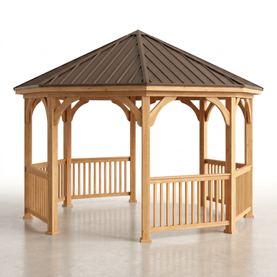 Outdoor Gazebo Built for Year-Round Entertainment, Cedar Construction, Metal Roof, 36" Rail