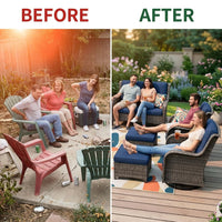 Patio Furniture Set 6-Piece Outdoor Patio Conversation Set with Blue Cushions Lawn Furniture — Before & After