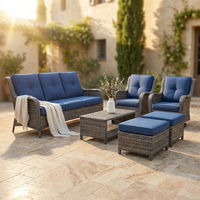 Patio Furniture Set 6-Piece Outdoor Patio Conversation Set with Blue Cushions Lawn Furniture — Studio Shot