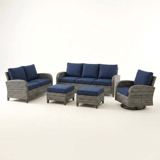 Patio Furniture Set 6-Piece Outdoor Patio Conversation Set with Blue Cushions Lawn Furniture — Studio Shot
