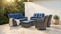 Patio Furniture Set 6-Piece Outdoor Patio Conversation Set with Blue Cushions Lawn Furniture — Lifestyle