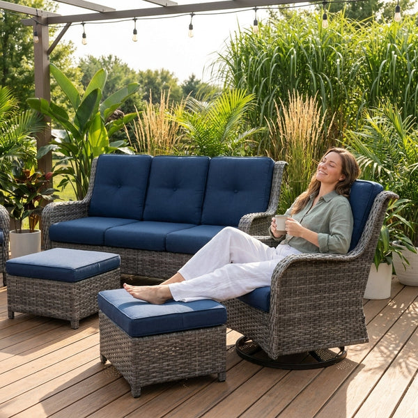 Outdoor Patio Furniture Set Built for All-Weather Comfort, Steel Frame, High-Density Cushions, 6 Pieces
