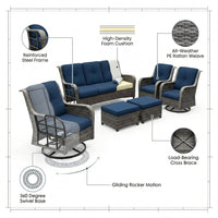 Patio Furniture Set 6-Piece Outdoor Patio Conversation Set with Blue Cushions Lawn Furniture — How It Works