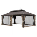 14 Ft. X 22 Ft. Double Galvanized Steel Roof Aluminum Frame Outdoor Patio Hardtop Gazeb with Netting and Curtains
