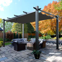 Aluminum Pergola Built for Year-Round Coverage, Retractable Canopy, 192 Sq Ft, Weather Resistant Frame