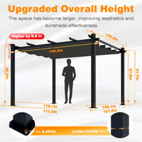Aluminum Pergola Built for Year-Round Coverage, Retractable Canopy, 192 Sq Ft, Weather Resistant Frame